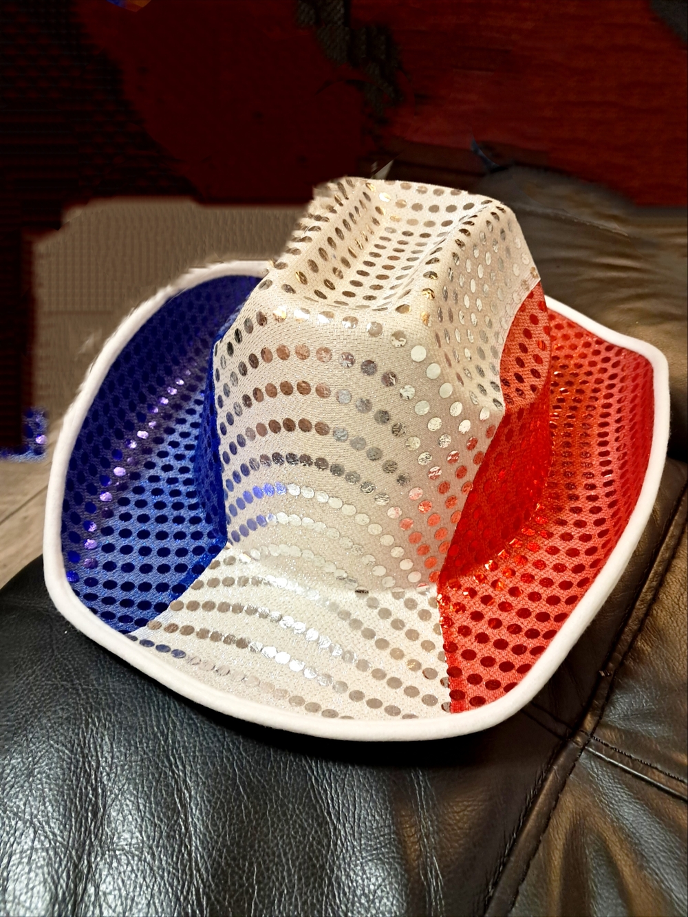 NWOT Patriotic Sequin Cowboy Hat - Red, White & Blue